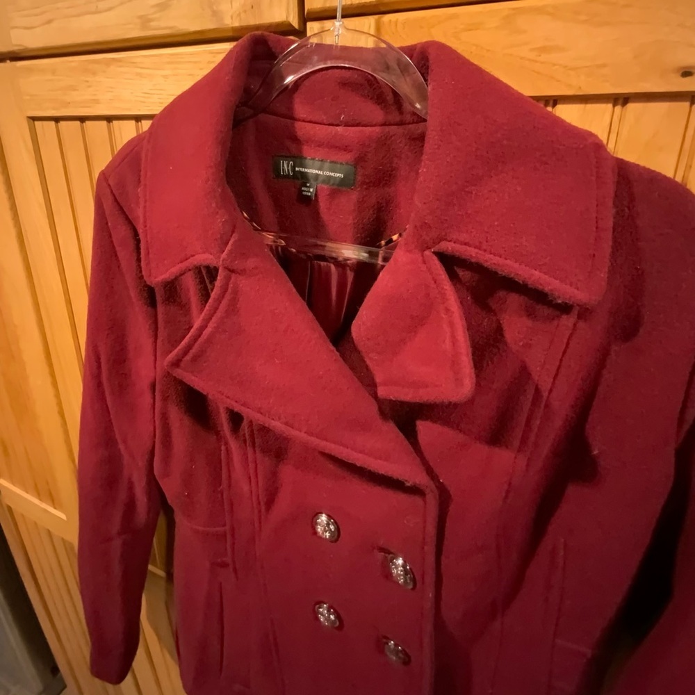 INC International Concepts Deep Red Peacoat - Picture 2 of 5